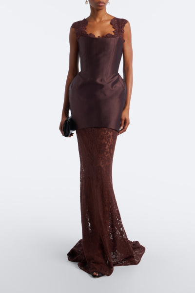 De La Vali - Hecate Lace and Twill Bustier Gown